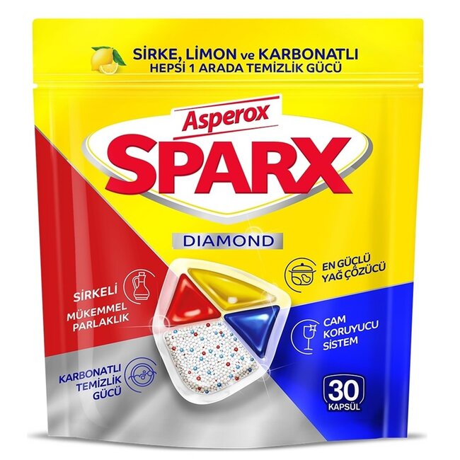 Asperox Sparx Alles-in-Einem Geschirrspültabs – 30 Stück (Mit Essig, Zitrone und Natron)