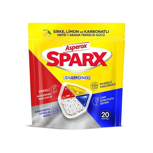 Asperox Sparx Cápsulas Lavavajillas Todo en Uno – 30 unidades (Con Vinagre, Limón y Bicarbonato)