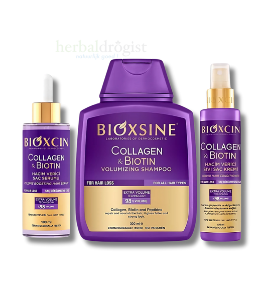Bioxcin Bioxcin Kollagen & Biotin 3er-Haarpflegeset – Volumen-Shampoo, Haarspülung und Serum