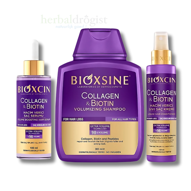Bioxcin Collagène & Biotine Coffret Soin Cheveux 3 Pièces – Shampoing Volumateur, Après-Shampoing et Sérum