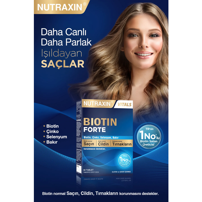 Nutraxin   Biotin Forte 60 Comprimidos – Para un Cabello y Piel Radiantes