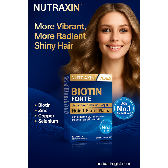 Nutraxin   Biotin Forte 60 Comprimés – Pour des Cheveux, une Peau et des Ongles en Santé