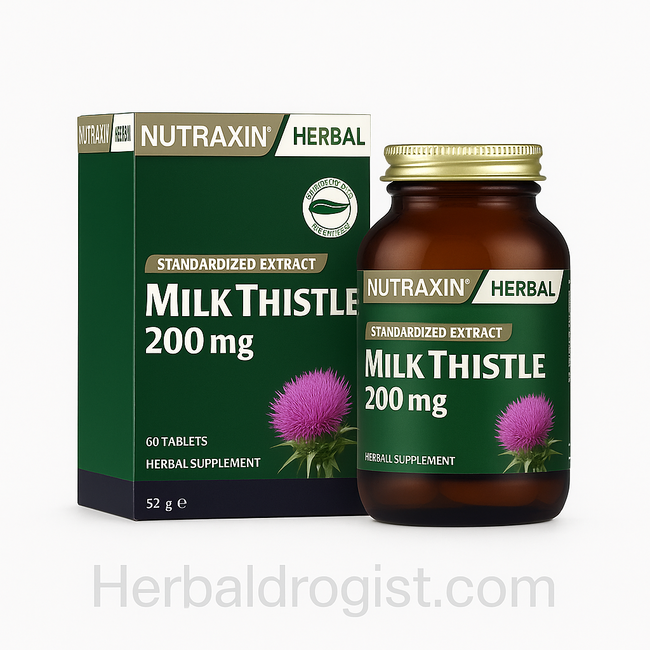 Nutraxin    Milk Thistle Deve Dikeni Ekstresi 200 mg – %80 Silimarin – 60 Tablet