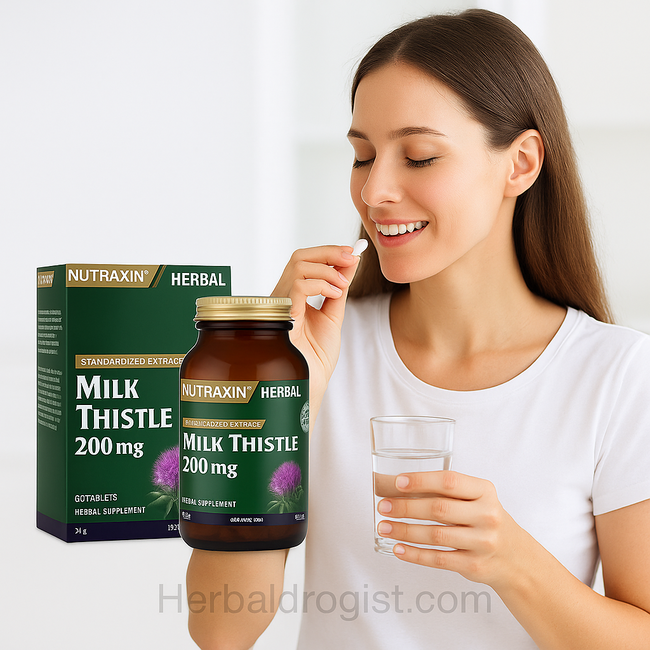 Nutraxin    Milk Thistle Deve Dikeni Ekstresi 200 mg – %80 Silimarin – 60 Tablet