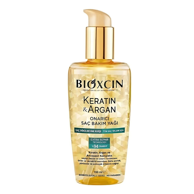 Bioxcin Keratin & Argan Onarıcı Saç Bakım Yağı 150 ml – Hızlı Etki, Yumuşak ve Parlak Saçlar