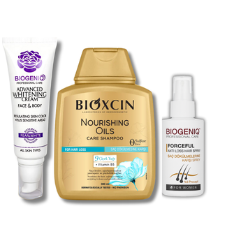 Herbal Drogist Bioxcin Care Set – Biogeniq Whitening Cream + Anti-Hair Loss Spray + Bioxcin Nourishing Shampoo (For Women)