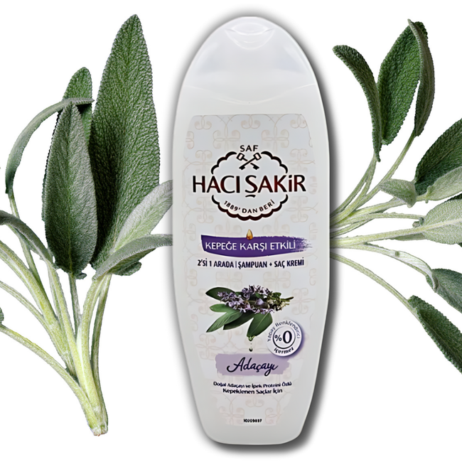 Hacı Şakir Shampooing 2-en-1 Sauge & Protéines de Soie Hacı Şakir –500ml Soin Naturel Efficace contre les Pellicules