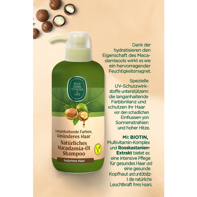 Eyup  Sabri Tuncer Champú Natural con Aceite de Macadamia 600 ml – Vegano & Protección del Color