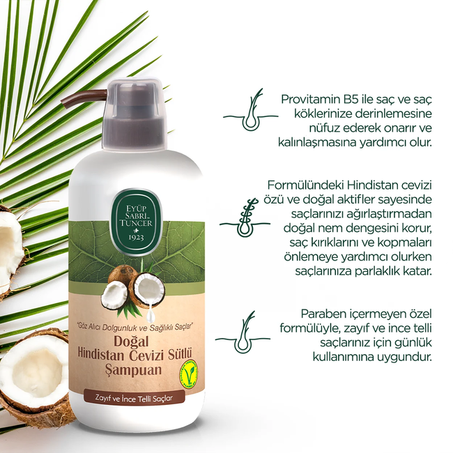 Eyup  Sabri Tuncer Shampooing Naturel au Lait de Coco 600 ml – Vegan & Soin Volumisant