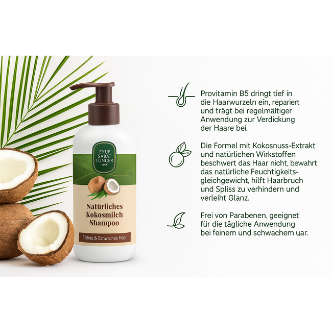 Eyup  Sabri Tuncer Natuurlijke Kokosmelk Shampoo 600 ml – Vegan & Volumeverzorging