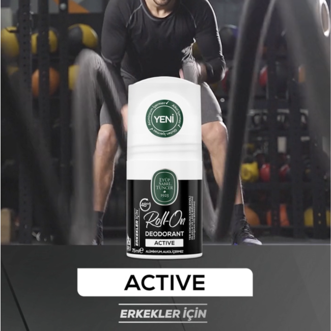 Eyup  Sabri Tuncer Active Men’s Roll-On Deodorant 75 ml – 48h Effective, Vegan and Aluminium-Free