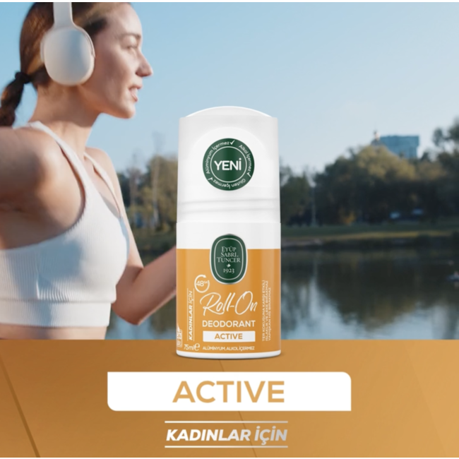 Eyup  Sabri Tuncer Active Dames Roll-On Deodorant 75 ml – 48 Uur Effectief, Vegan en Zonder Aluminium
