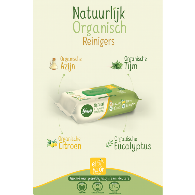Sleepy  Natuurlijk & Organisch Babydoekjes 50 stuks – Azijn, Tijm, Citroen & Eucalyptus voor een Zachte Reiniging