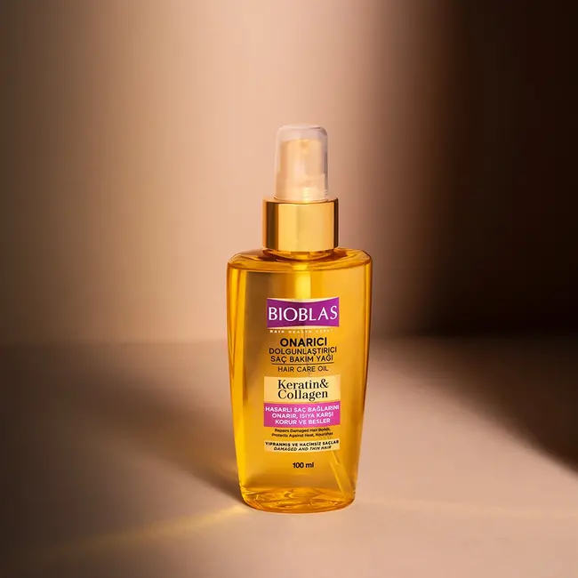 Bioblas Huile Capillaire Réparatrice Kératine & Collagène 100 ml – Pour des Cheveux Plus Forts, Denses et Brillants