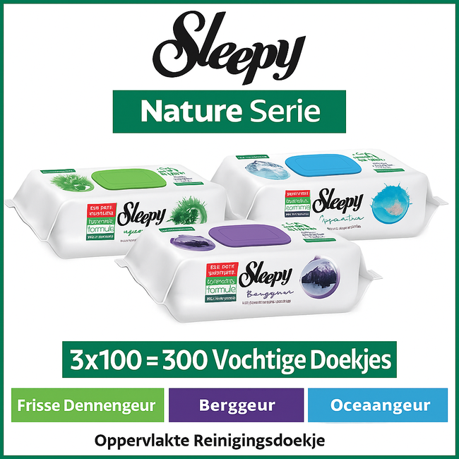Sleepy Nature Serie Reinigingsdoekjes 3x100 (300 Doekjes) – Dennen, Oceaan en Bergbries in Één Set voor Pure Natuurlijke Hygiëne