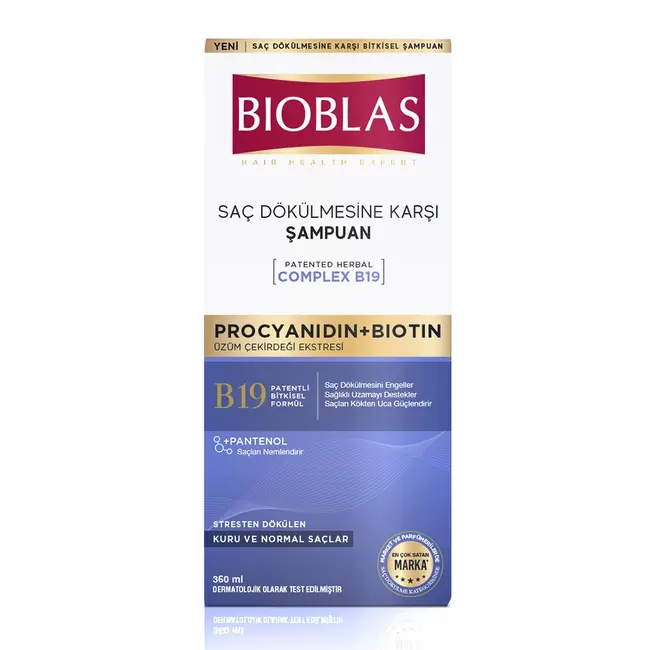 Bioblas Procyanidin + Biotine Anti-Stress Shampoo 360 ml – Tegen Haaruitval voor Droog en Normaal Haar