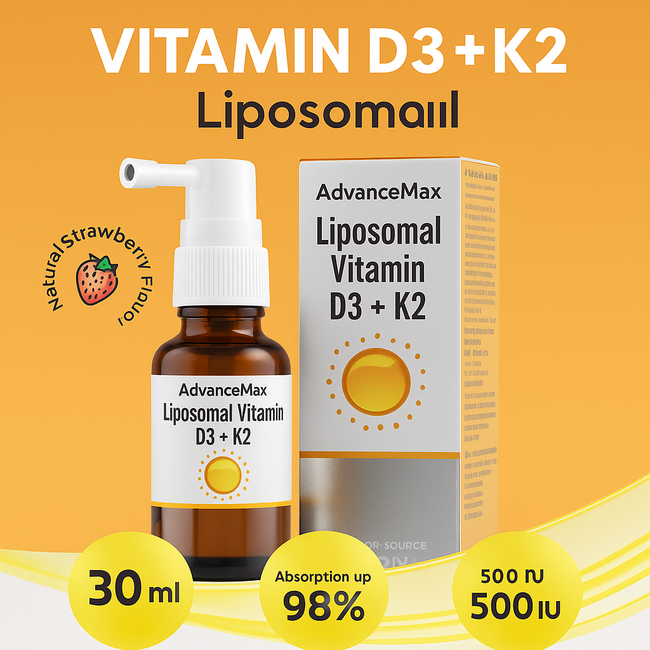 Mediniti AdvanceMax Spray Liposomal D3+K2 30 ml – Suplemento Halal con Vitaminas D3 y K2 Liposomales