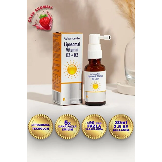Mediniti AdvanceMax Lipozomales D3+K2 Spray 30 ml – Halal-Zertifiziertes Lipozomales Vitamin D3 und K2 Nahrungsergänzungsmittel