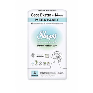 Sleepy Sleepy Bio Natural Premium Plus+ (Talla 4) Mega Noche Extra Compresas Higiénicas 14 unidades – Protección Natural y Confort Prolongado