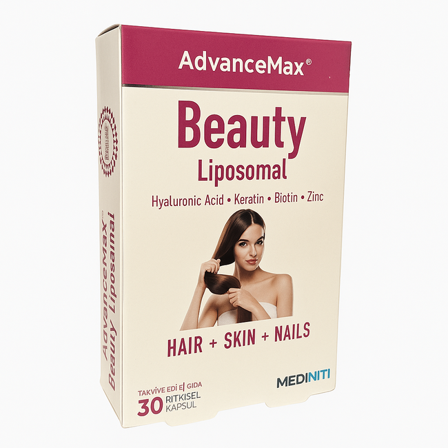 Mediniti Beauty Liposomal Acide Hyaluronique + Kératine + Biotine + Zinc – 30 Gélules