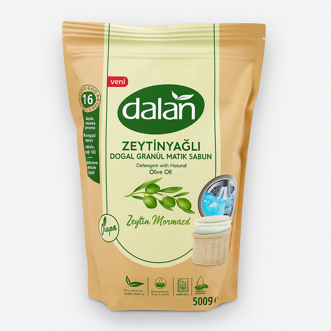 DALAN Savon Naturel en Granulés à l’Huile d’Olive 500 g – Nettoyage Efficace et Sans Produits Chimiques, à la Main ou en Machine