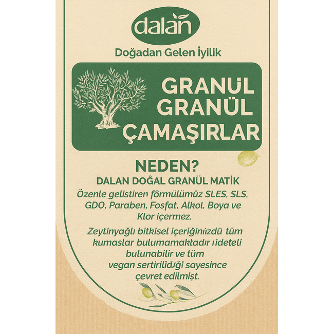 DALAN Natürliche Olivenseife Granulat 500 g – Effektive, Chemiefreie Reinigung für Hand- und Maschinenwäsche