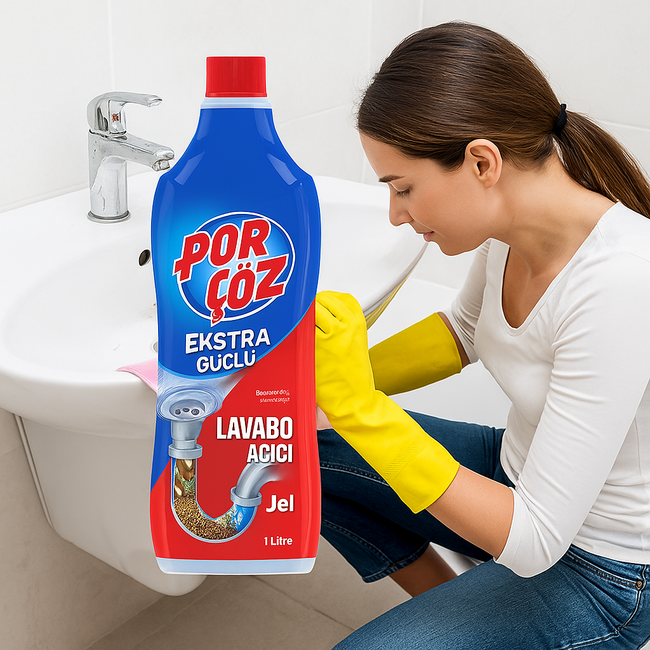 Por çöz Jel Lavabo Açıcı 1 L – Tıkanıklıkları Anında Gideren Güçlü Formül