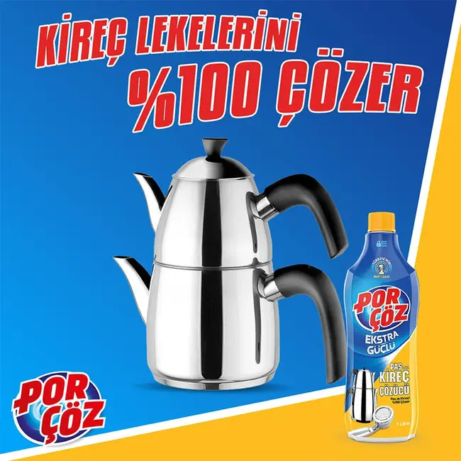 Porçöz Pas ve Kireç Çözücü 1 L – En Zorlu Kireç ve Pas Kalıntılarına Karşı Etkili Formül