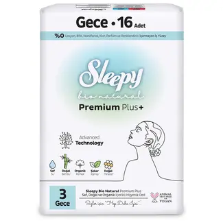 Sleepy Sleepy Bio Natural Premium Plus+ (No 3) Serviettes Hygiéniques Nuit Super Eco – 16 pièces