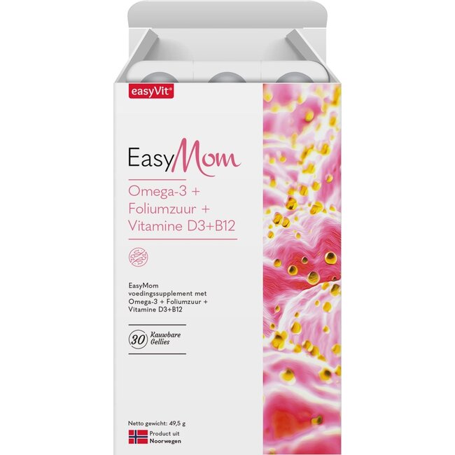 EasyVit EasyMom EasyFishoil Omega-3 complément alimentaire à base d’huile de poisson pour adultes – Omega-3 + Acide Folique + Vitamine D3 + Vitamine B12 – Gommes à mâcher pour futures mamans
