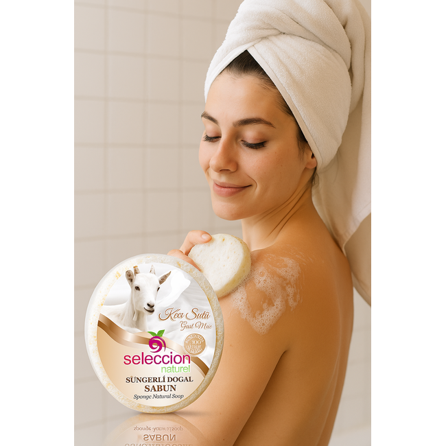 Seleccion Naturel Naturel Schwammseife mit Ziegenmilch 150 g – Natürliche Feuchtigkeits- und Pflegeseife
