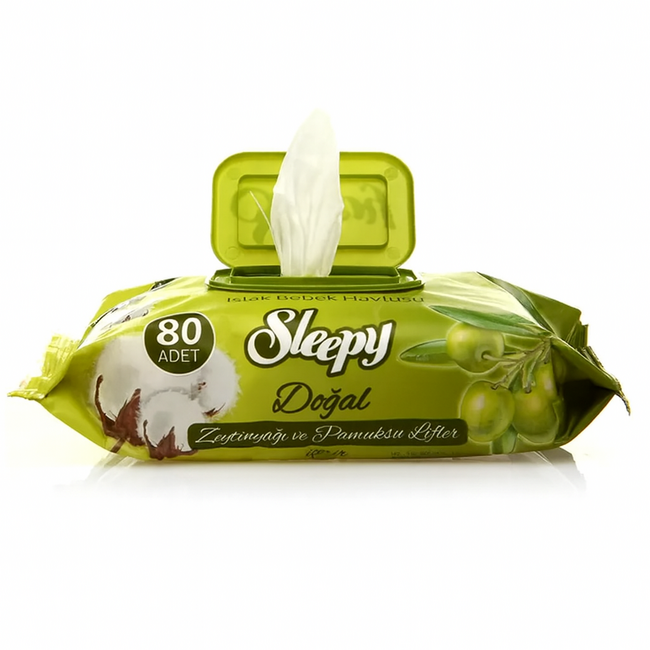 Sleepy Lingettes humides pour bébé Sleepy Natural à l'huile d'olive et au coton, 80 pièces