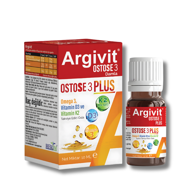Argivit Ostose 3 Plus – Complemento Alimenticio con Omega-3, Vitamina D3 y Vitamina K2 (Para Niños y Adultos)
