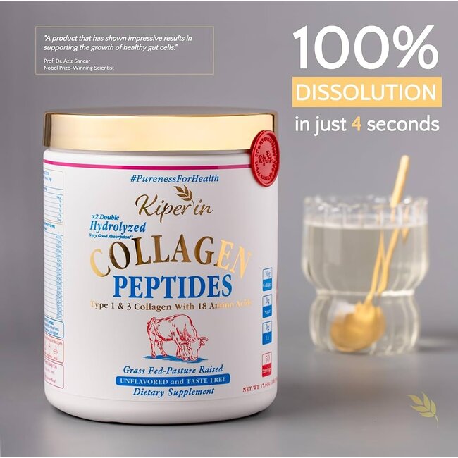 Kiperin  Collageen Peptiden 500g (50 Dagen) – 10g Per Portie, 100% Puur Grass-Fed Rundercollageen, Hoog Bioactief & Suikervrij Dieetsupplement