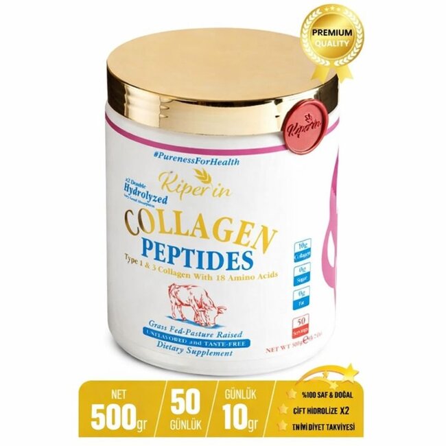 Kiperin Kollagen Peptide 500g (50 Tage) – 10g pro Portion, 100% Grass-Fed Rinderkollagen, Hoch Bioaktiv & Zuckerfrei