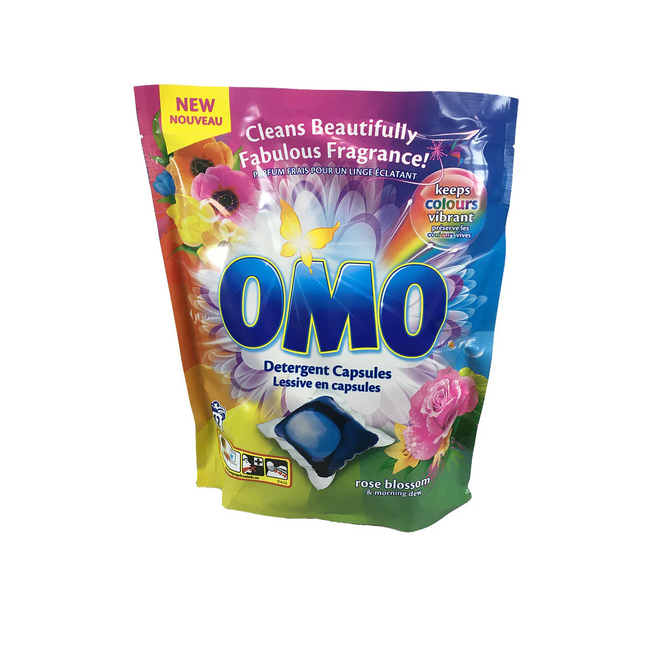 OMO Laundry Capsules Rose Blossom & Morning Dew 42 Wash Pods 840g – Concentrated Detergent with Strong Stain Removal and Long-Lasting Freshness