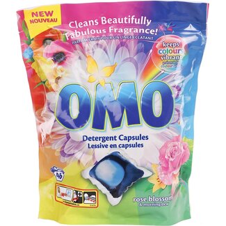 OMO Omo Cápsulas de Detergente Rose Blossom & Morning Dew 42 Cápsulas – Limpieza Potente y Aroma Floral Fresco