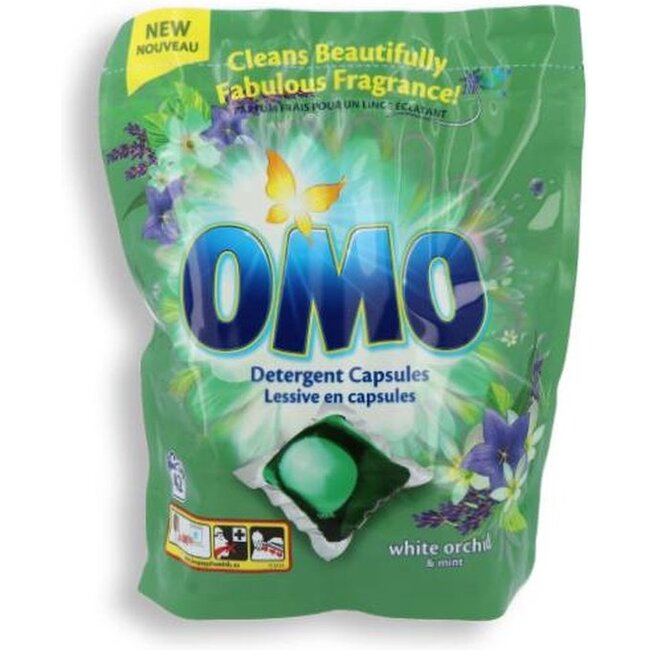 OMO Waschcaps Weiße Orchidee und Minze 42 Waschladungen 840 g – Hochkonzentriertes Waschmittel mit Starker Fleckentfernung und Langanhaltendem Frischem Duft