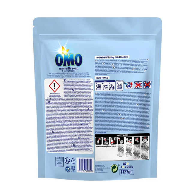 OMO Cápsulas de Detergente Jabón de Marsella 42 Lavados 840 g – Fórmula Concentrada con Eliminación Eficaz de Manchas y Aroma Clásico