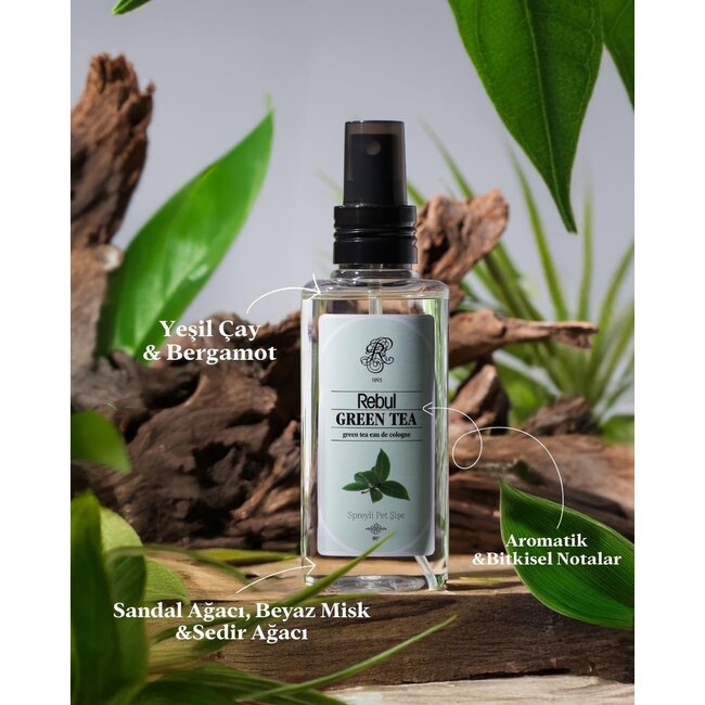 Rebul Green Tea Eau de Cologne 125 ml Flacon Spray PET – Thé Vert, Accents Floraux Délicats et Nuances Botaniques – 80° Alcool – Certifié Cruelty Free