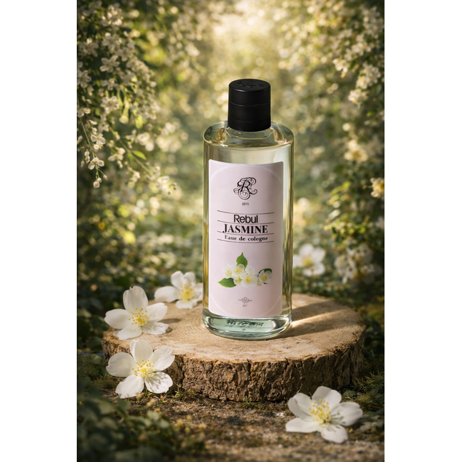 Rebul Jasmine Eau de Cologne 250 ml Glazen Fles – Jasmijn, Rode Appel, Peer, Perzik & Ylang Ylang – Langdurige Bloemige Frisheid – 80° Alcohol