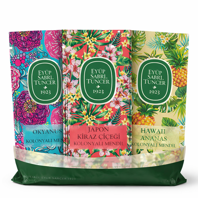 Eyup  Sabri Tuncer Cologne Doekjes Set 150 Stuks (3x50) – Hawaii Ananas, Oceaan & Japanse Kersenbloesem – 65° Alcohol