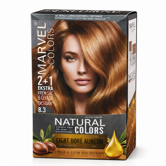 Marvel   Natural Colors 8.3 Light Doré Auburn Saç Boyası – Argan & Zeytinyağlı – %100 Beyaz Kapama