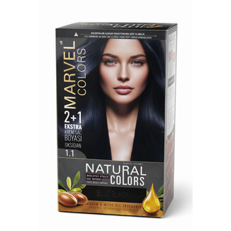 Marvel   Natural Colors 1.1 Blue Black Permanent Cream Hair Dye – 100% Grey Coverage – With Argan & Olive Oil Extract