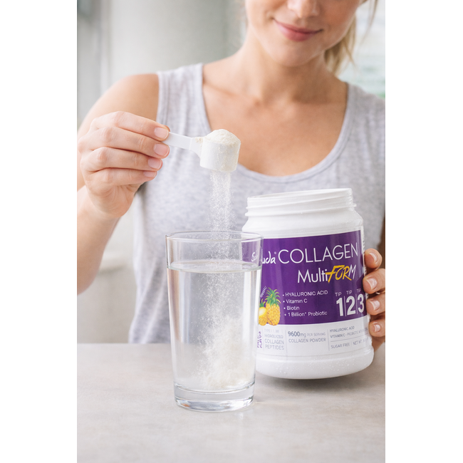 Suda   Collagen Multiform Typ 1-2-3 10000 mg Ananas Geschmack 360 g – Hydrolysierte Kollagenpeptide mit Vitamin C, Hyaluronsäure, Biotin und Probiotika