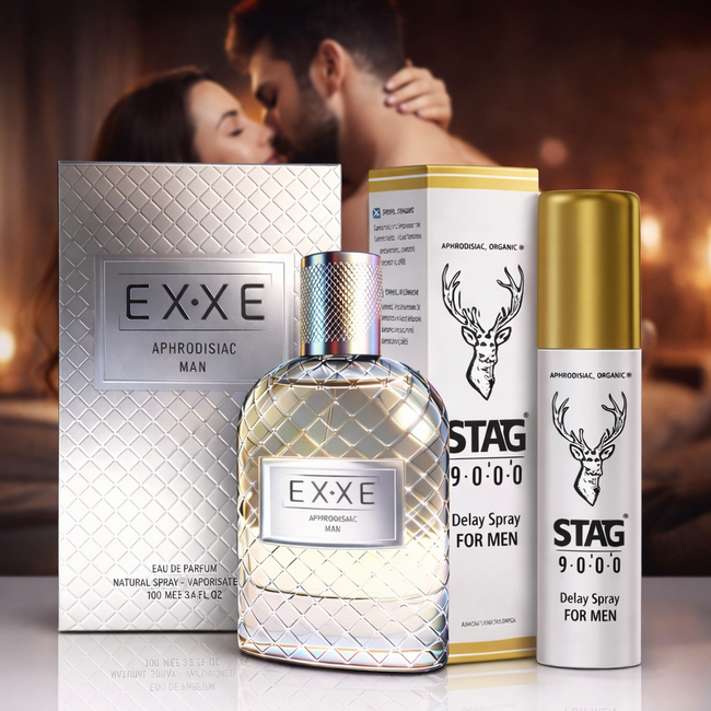 VP Parfum  Aphrodisiac Man Perfume 100 ml + STAG 9000 Spray Set – Men’s Fragrance and Personal Care Spray – Ideal for Everyday Use and Long Evenings