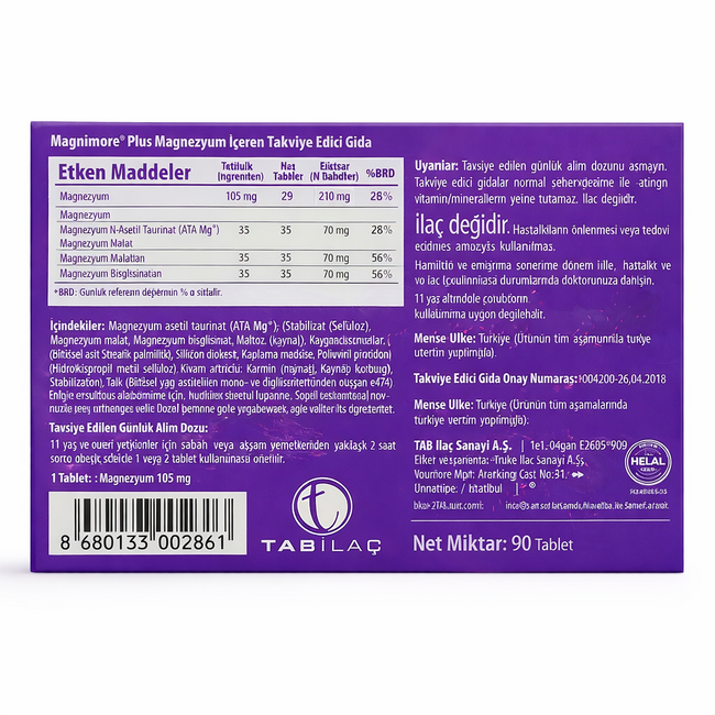 TAB ILAC Magnimore Plus Magnesio 90 Tabletas – Complejo ATA Mg® con Magnesio Bisglicinato y Magnesio Malato – Apoyo para energía, músculos y sistema nervioso