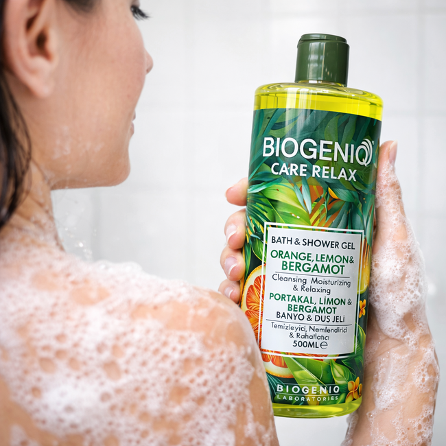 Biogeniq Care Relax Gel Bain & Douche Orange, Citron & Bergamote 500 ml – Gel Douche Nettoyant, Hydratant et Relaxant
