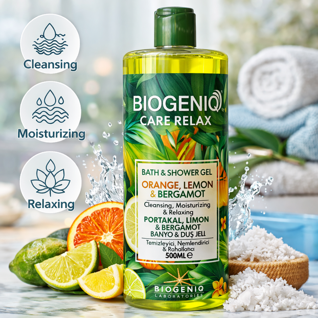 Biogeniq Care Relax Bath & Shower Gel Orange, Lemon & Bergamot 500 ml – Ontspannende Douchegel