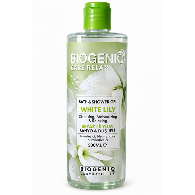 Biogeniq Care Relax Beyaz Zambak Banyo ve Duş Jeli 500 ml – Temizleyici, Nemlendirici ve Rahatlatıcı